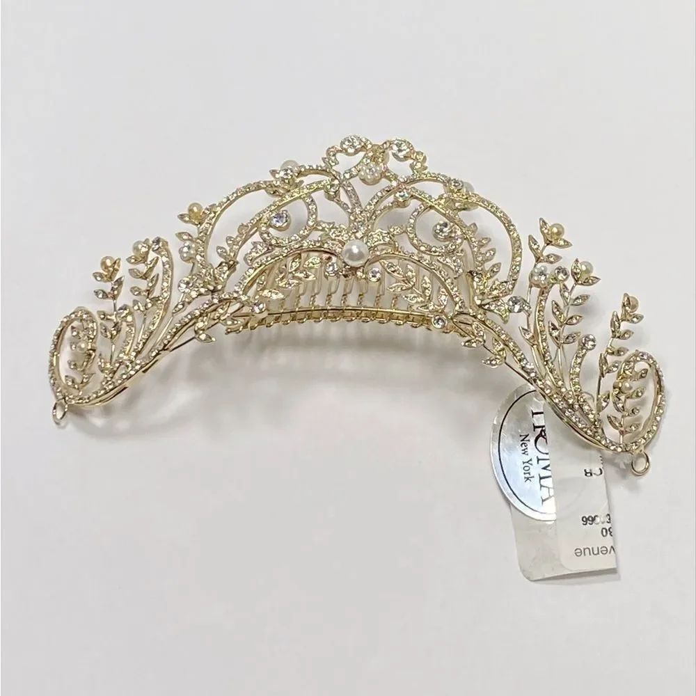 Homa Bridal 250 Crystal Gold Bridal Tiara Headpiece Hair Jewelry Wedding